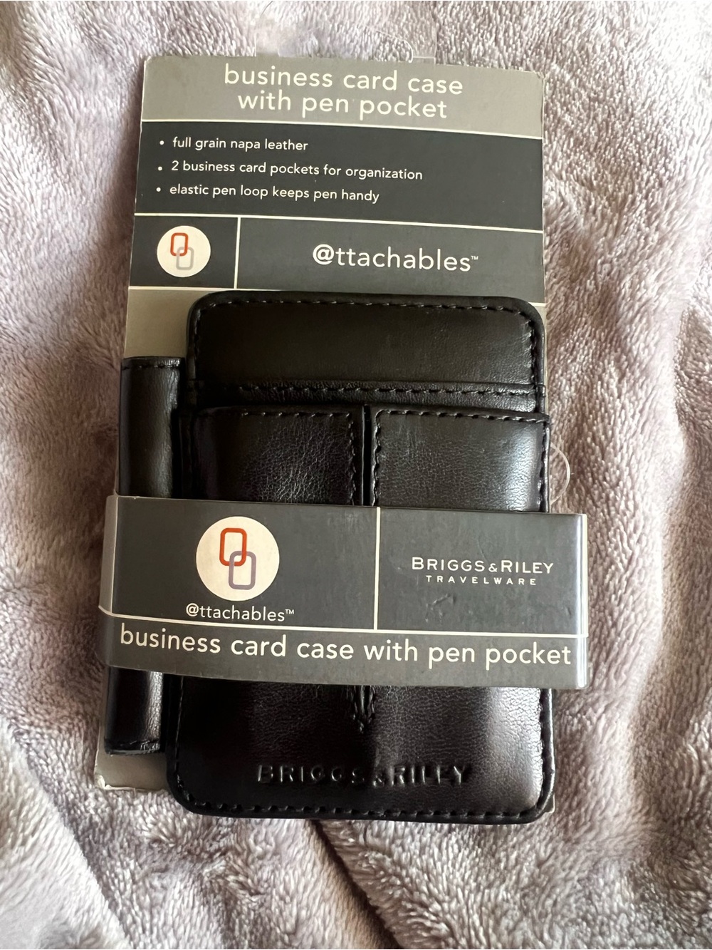 Briggs & Riley Full Grain Napa Black Leather Business Card Case/Pen Pocket, new